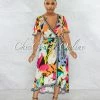 Vendor-unknown JUST IN Calendula Black Multi-Color Hi-Lo Ruffle Dress