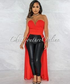Vendor-unknown Janis Tomato Dramatic High-Low Strapless Top JUST IN