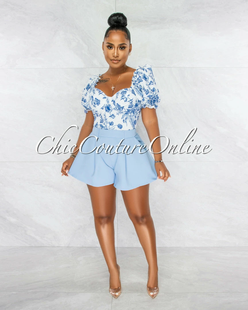 Chic Couture Online Arika White Baby Blue Two-Tone Flutter Romper JUST IN