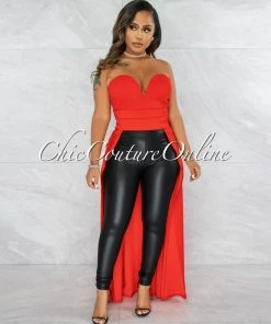 Vendor-unknown Janis Tomato Dramatic High-Low Strapless Top JUST IN