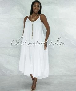Vendor-unknown Normandie Off-White Wide Flutter Maxi Dress