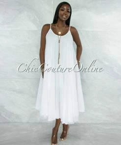 Vendor-unknown Normandie Off-White Wide Flutter Maxi Dress