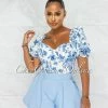 Chic Couture Online Arika White Baby Blue Two-Tone Flutter Romper JUST IN