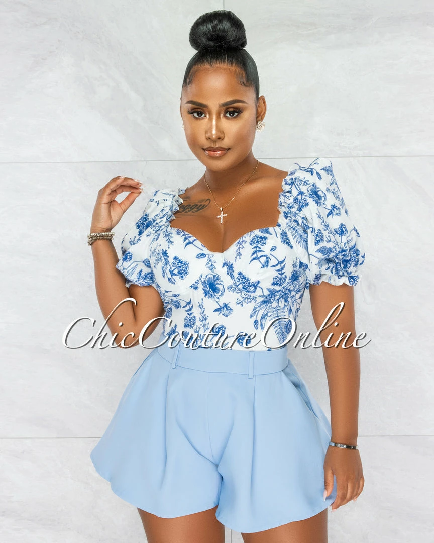 Chic Couture Online Arika White Baby Blue Two-Tone Flutter Romper JUST IN