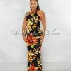 Chic Couture Online Valentina Black Multi-Color Floral Print Racer Maxi Dress