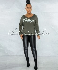 Vendor-unknown Imiya Olive Green Vintage Graphic Ribbed Shirt JUST IN