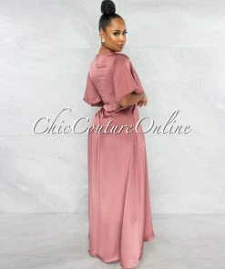 Vendor-unknown Jesimiel Mauve Drape Dramatic High-Low Slit Dress