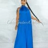 Vendor-unknown JUST IN Memphis Royal Blue Low Back Satin Halter Jumpsuit