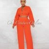 Chic Couture Online JUST IN Paola Red Long Sleeves Crop Top & Wide Pants Set