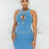 Chic Couture Online JUST IN Sephora Blue Washed Front Key-Hole Ribbed Dress