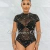 Vendor-unknown Kerta Black Nude Stars Print Sheer Mesh Bodysuit JUST IN