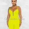 Vendor-unknown Jerram Lime Green Ribbed Front Zipper Romper JUST IN
