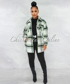 Vendor-unknown CLOTHING Badar Green Black Plaid Short Coat