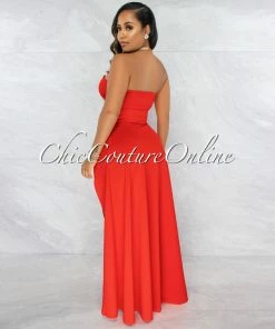 Vendor-unknown Janis Tomato Dramatic High-Low Strapless Top JUST IN