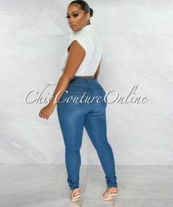 Chic Couture Online Velina Off-White Padded Shoulders Buttoned Top