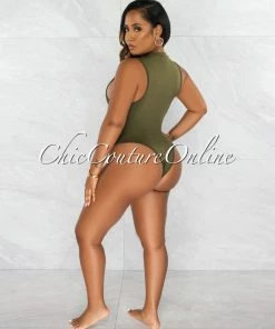 Chic Couture Online Granier Olive Green Bodysuit & Fringe Shorts Set JUST IN