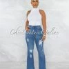Vendor-unknown Friday Medium Blue Denim High-Waist Bell Legs Jeans JUST IN