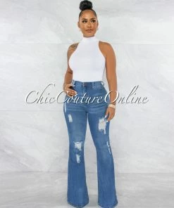 Vendor-unknown Friday Medium Blue Denim High-Waist Bell Legs Jeans JUST IN