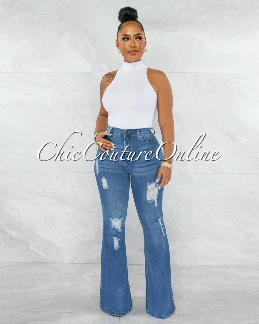 Vendor-unknown Friday Medium Blue Denim High-Waist Bell Legs Jeans JUST IN