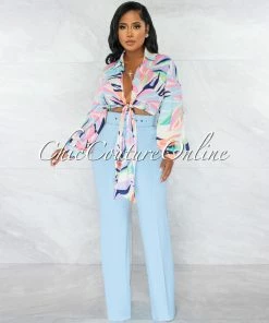 Chic Couture Online Mehadi White Multi-Color Print Self-Tie Crop Top JUST IN