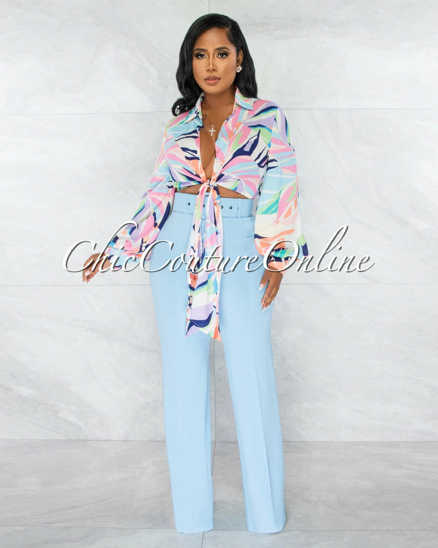 Chic Couture Online Mehadi White Multi-Color Print Self-Tie Crop Top JUST IN
