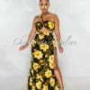 Chic Couture Online Mylie Black Yellow Floral Print Multi-Way Top & Maxi Skirt Set JUST IN
