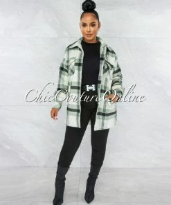 Vendor-unknown CLOTHING Badar Green Black Plaid Short Coat