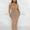 Vendor-unknown Camilo Mocha Mesh Ruched Sheer Maxi Dress