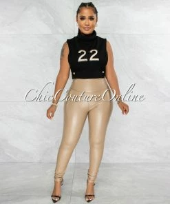 Vendor-unknown JUST IN Sandra Black #22 Turtle Neck Open Sides Crop Top