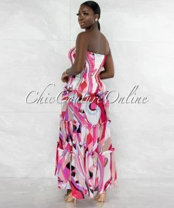 Vendor-unknown Clemons Pink Purple Print Smocked Two Piece Skirt Set