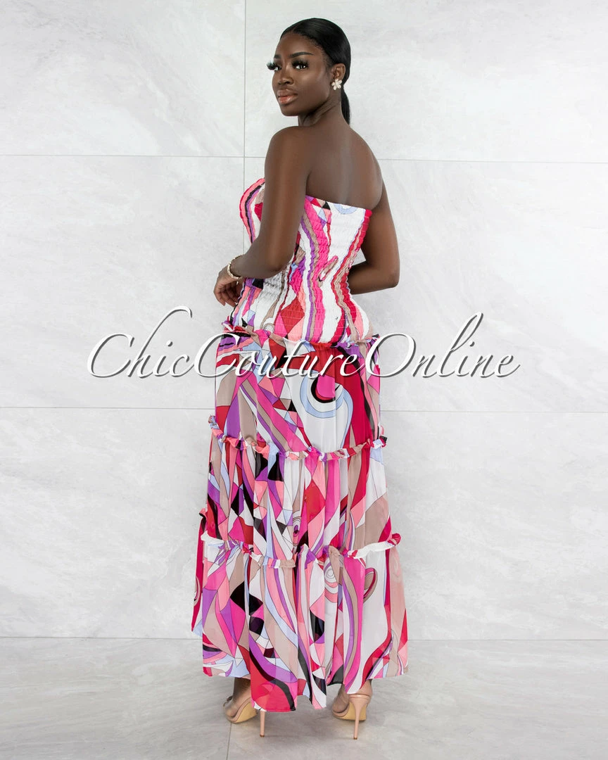 Vendor-unknown Clemons Pink Purple Print Smocked Two Piece Skirt Set