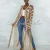 Vendor-unknown Marcina Brown Multi-Color Crochet Fringe Kimono JUST IN