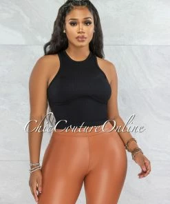 Vendor-unknown Josay Black Trim Details Ribbed Top JUST IN