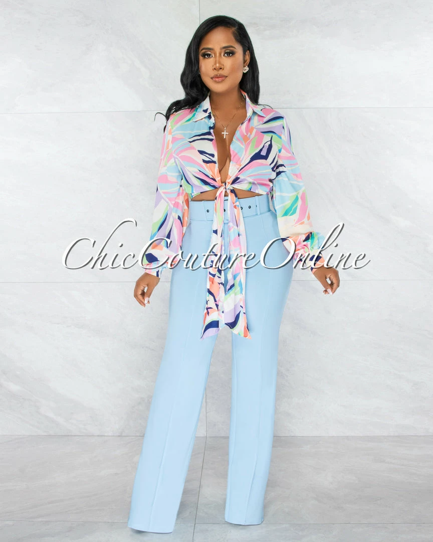 Chic Couture Online Mehadi White Multi-Color Print Self-Tie Crop Top JUST IN