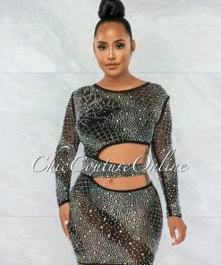 Vendor-unknown Lenore Black Iridescent Rhinestone Pearl Accent Cut-Out Dress JUST IN