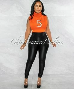 Vendor-unknown JUST IN Chesna Orange #5 Turtle Neck Open Sides Crop Top