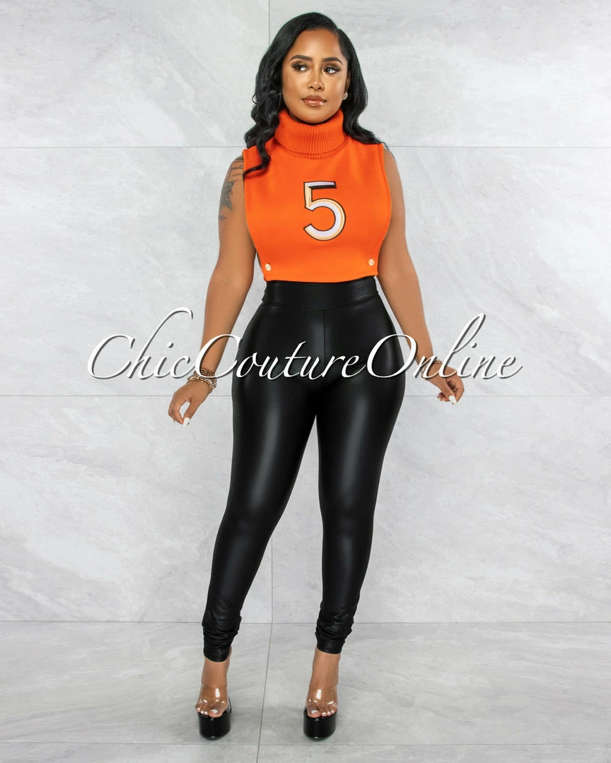 Vendor-unknown JUST IN Chesna Orange #5 Turtle Neck Open Sides Crop Top