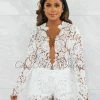 Chic Couture Online Carencia Off-White Crochet Sheer Suit Shorts Set