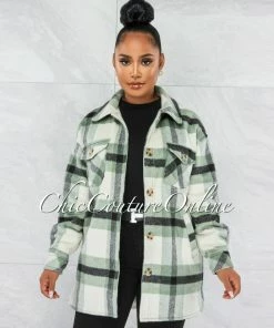 Vendor-unknown CLOTHING Badar Green Black Plaid Short Coat