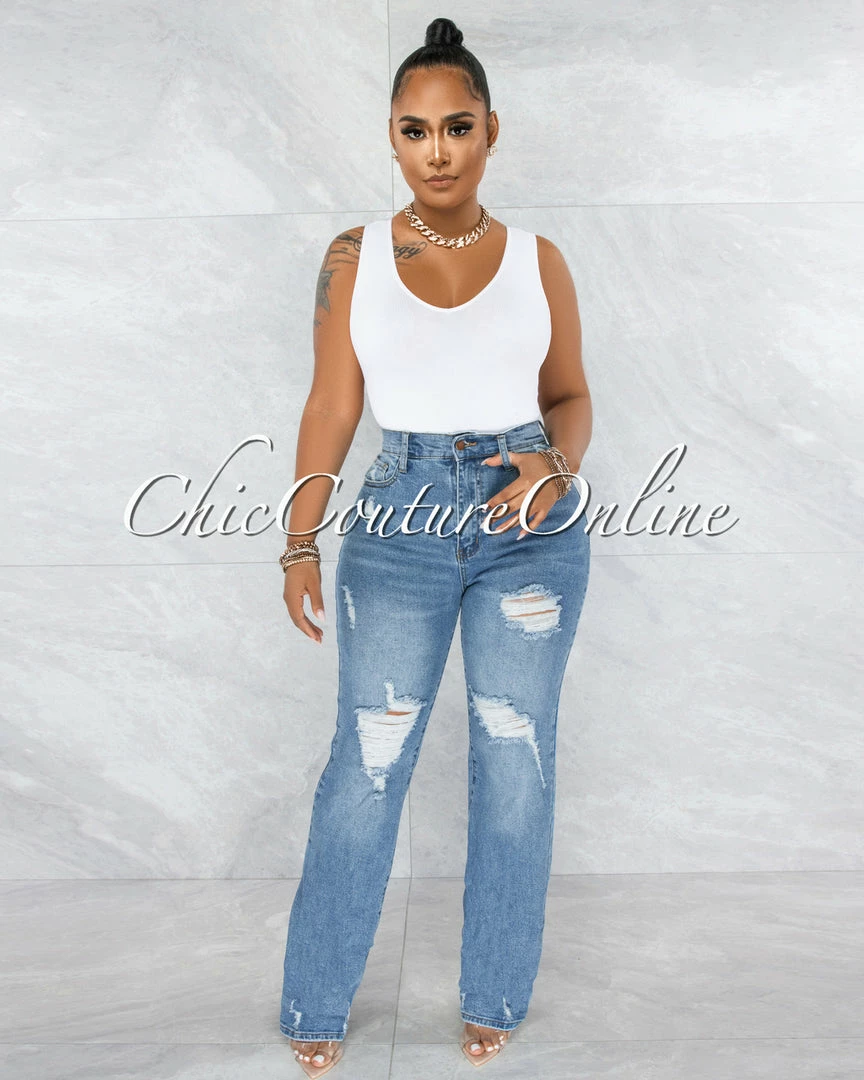 Vendor-unknown Riri Medium Wash Denim High-Waist Mom Jeans