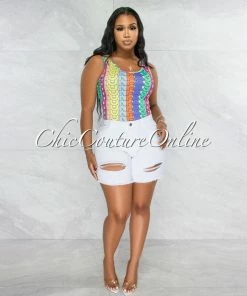 Vendor-unknown Justice Off-White Denim Distressed Shorts