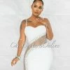 Vendor-unknown Toraya Off-White Fishnet Accent Rhinestones Dress JUST IN