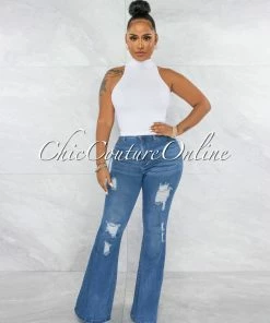Vendor-unknown Friday Medium Blue Denim High-Waist Bell Legs Jeans JUST IN