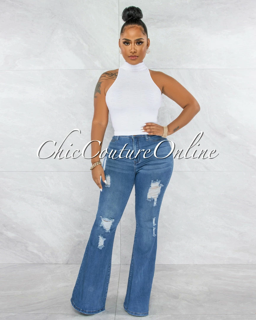 Vendor-unknown Friday Medium Blue Denim High-Waist Bell Legs Jeans JUST IN