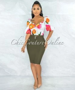 Vendor-unknown JUST IN Joseph Olive Green Elastic Bandage Skirt