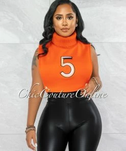 Vendor-unknown JUST IN Chesna Orange #5 Turtle Neck Open Sides Crop Top