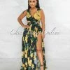 Vendor-unknown Jomey Black Yellow Print Back Lace-Up Maxi Ruffle Dress JUST IN