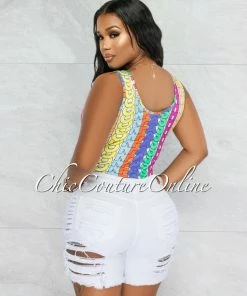 Vendor-unknown Justice Off-White Denim Distressed Shorts