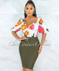 Vendor-unknown JUST IN Joseph Olive Green Elastic Bandage Skirt