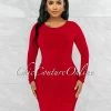 Vendor-unknown Darlene Red Drape Long Sleeves Double Lined Dress